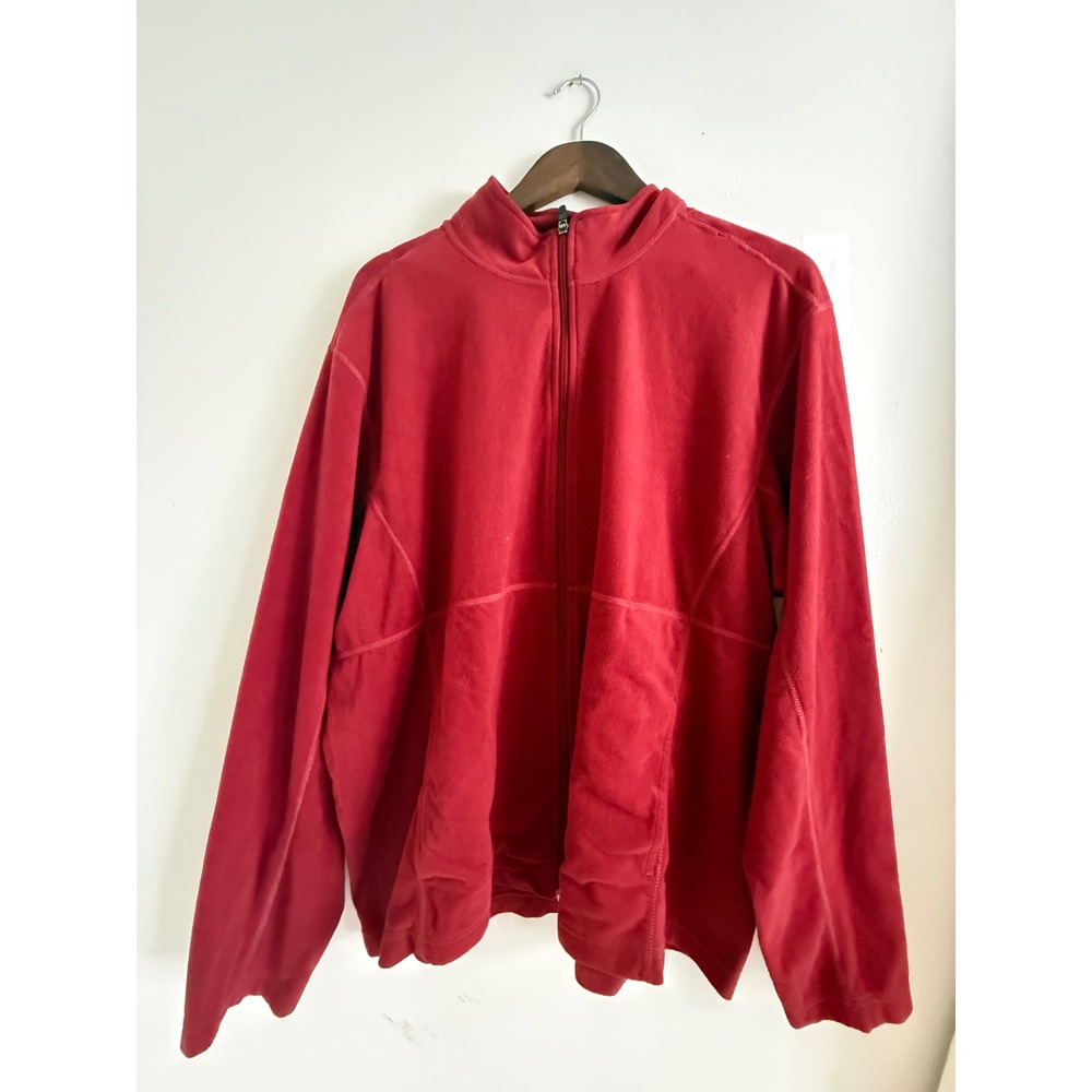 Eddie Bauer Mens XXL Red Full Zip Fleece Jacket Mock Neck Lightweight Soft